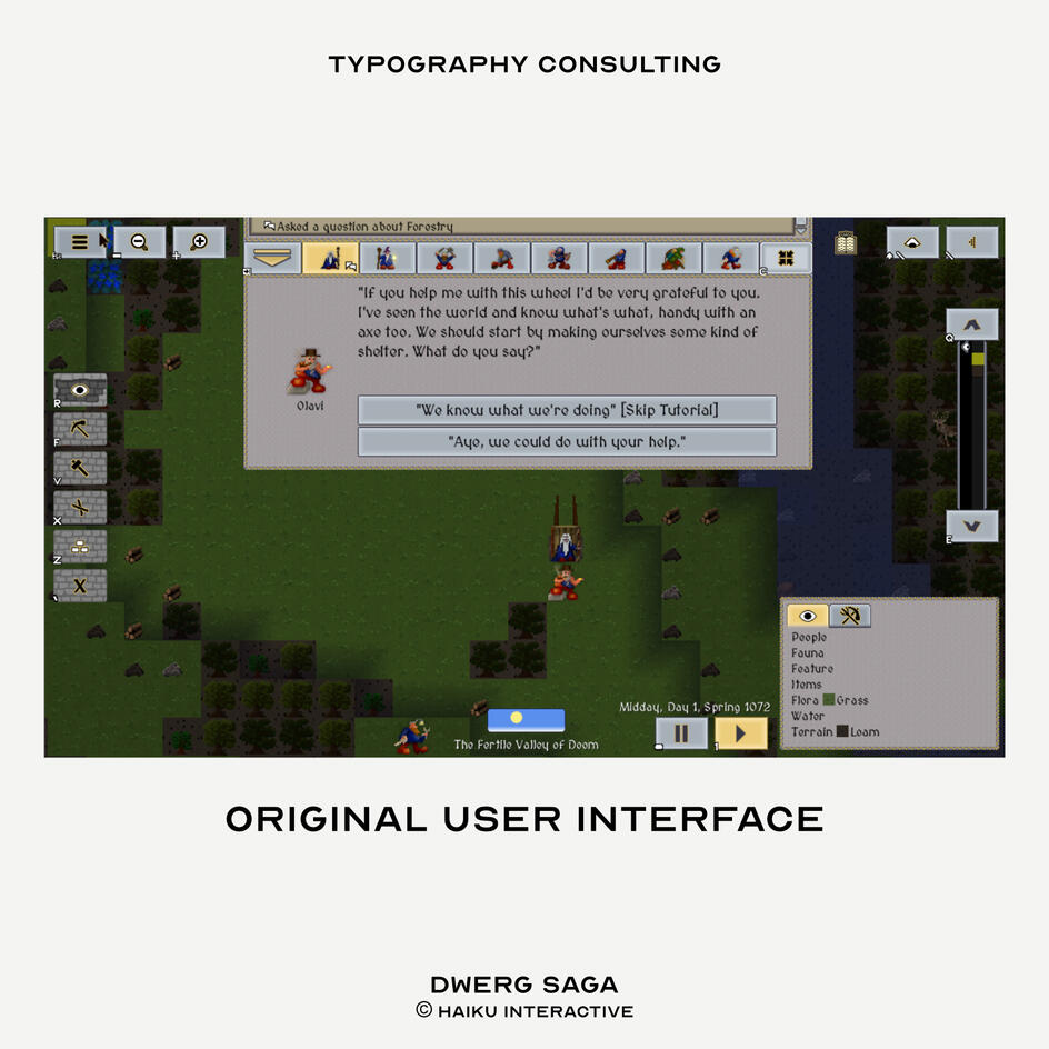 Image: Original user interface typography. There is a calligraphy styled typeface. ©Haiku Interactive