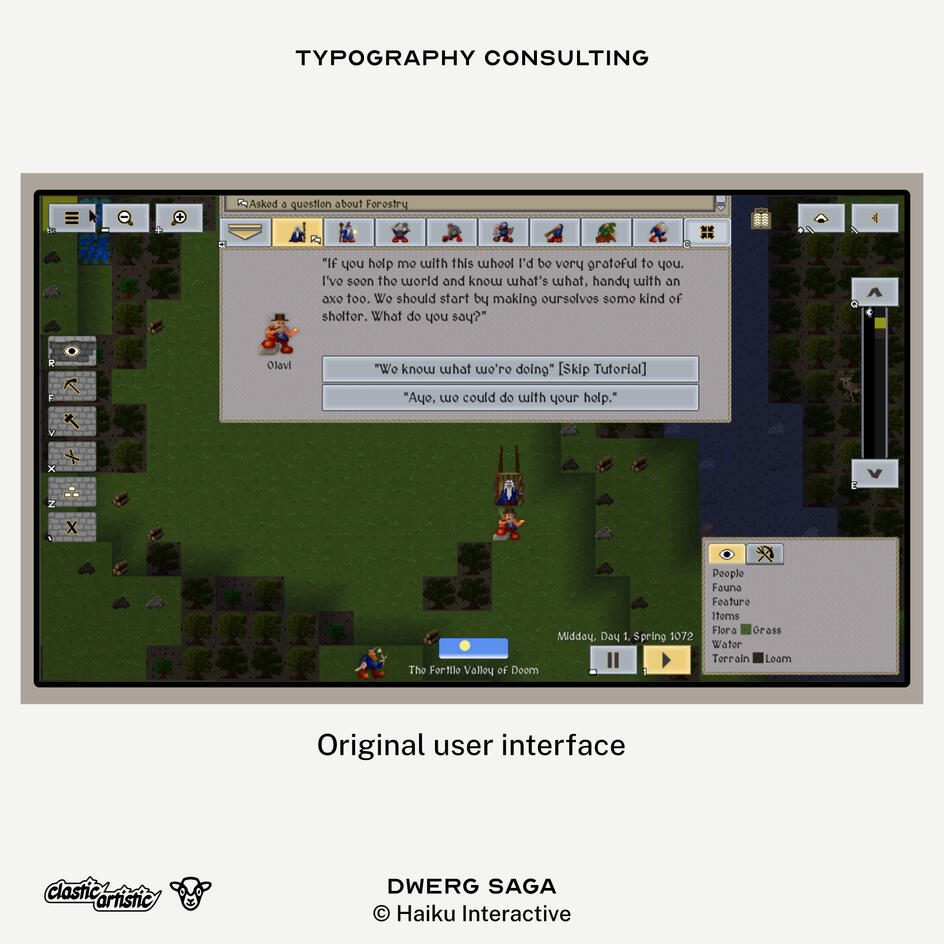 Image: Original user interface typography. There is a calligraphy styled typeface. ©Haiku Interactive
