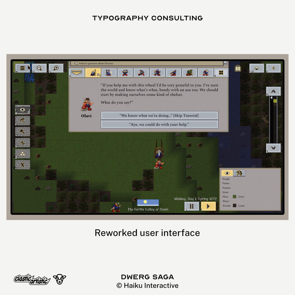 Image: Reworked user interface typography. The serif typeface is Spectral. ©Haiku Interactive