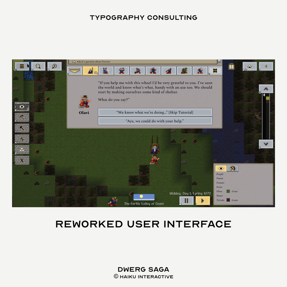 Image: Reworked user interface typography. The serif typeface is Spectral. ©Haiku Interactive