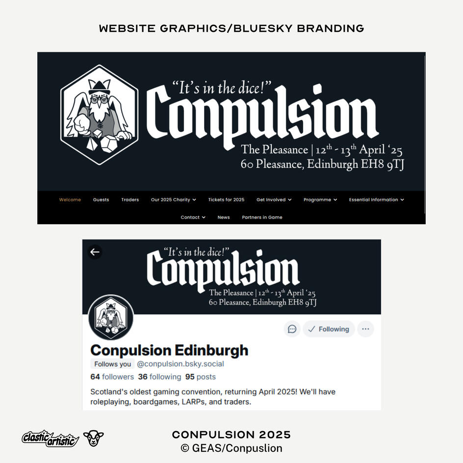 Images: Top: Horizontal logo on website banner, Bottom: Horizontal logo on Bluesky banner. ©GEAS/Conpulsion