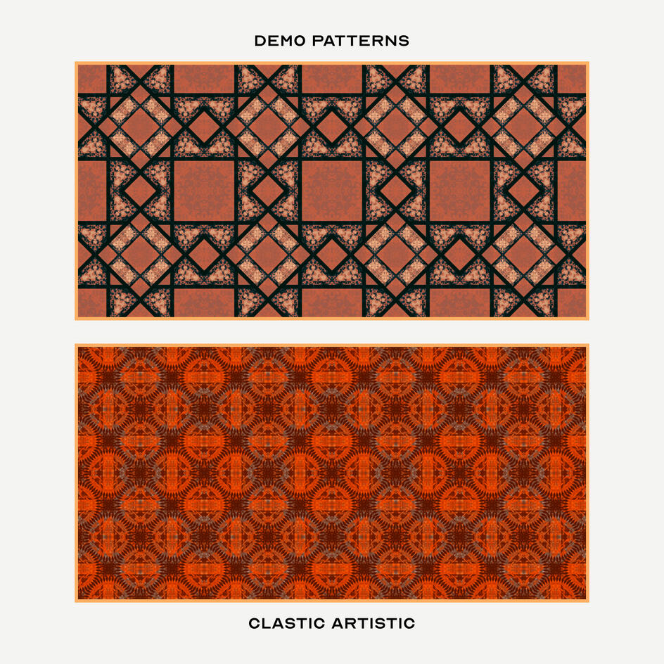Top: Brown and ochre traditional diagonal tiles, Bottom: Rust discs with grey accents