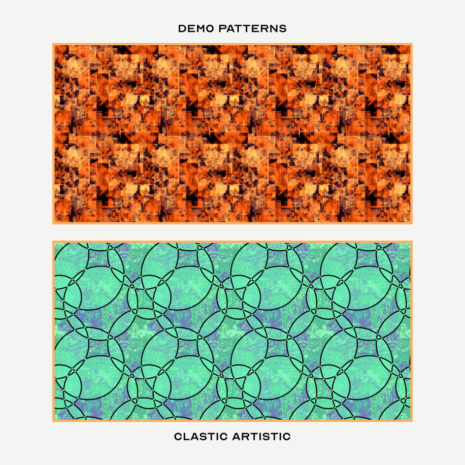 Top: Abstract glitched ochre cardboard, Bottom: Black circles against sea green paper collage