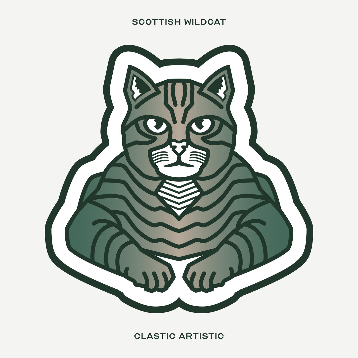 Stylised vector illustration of a Scottish Wildcat facing towards the viewer