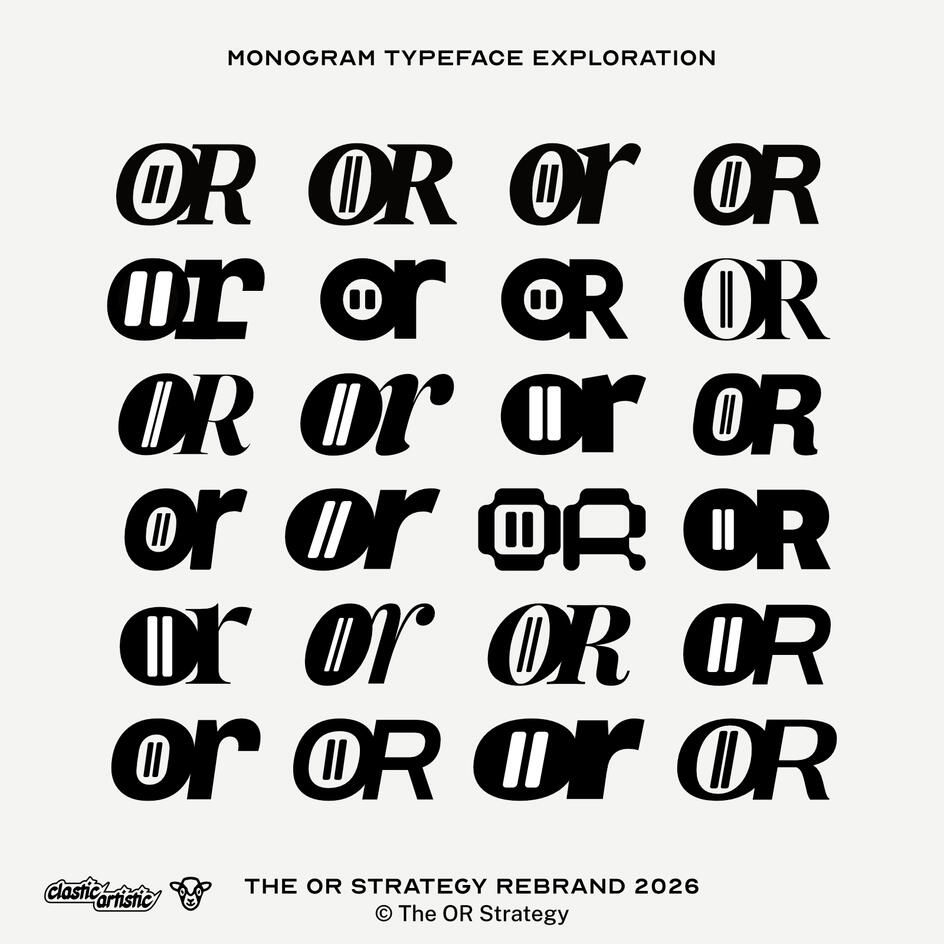 Images: Twenty-four early explorations of the The OR Strategy monogram. ©The OR Strategy
