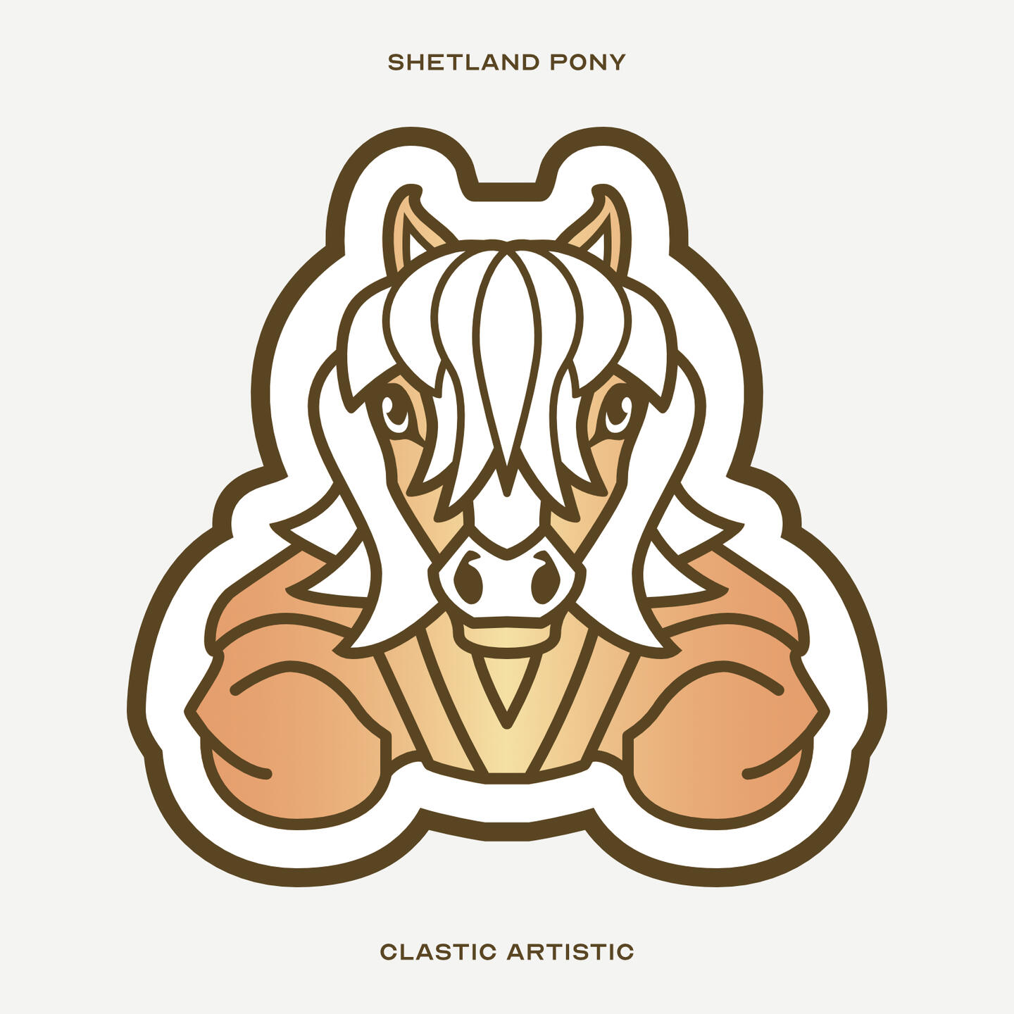 Stylised vector illustration of a Shetland Pony facing towards the viewer
