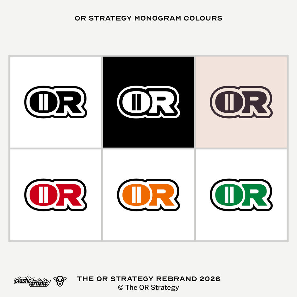 Images: The OR Strategy monogram logo colour variations. ©The OR Strategy