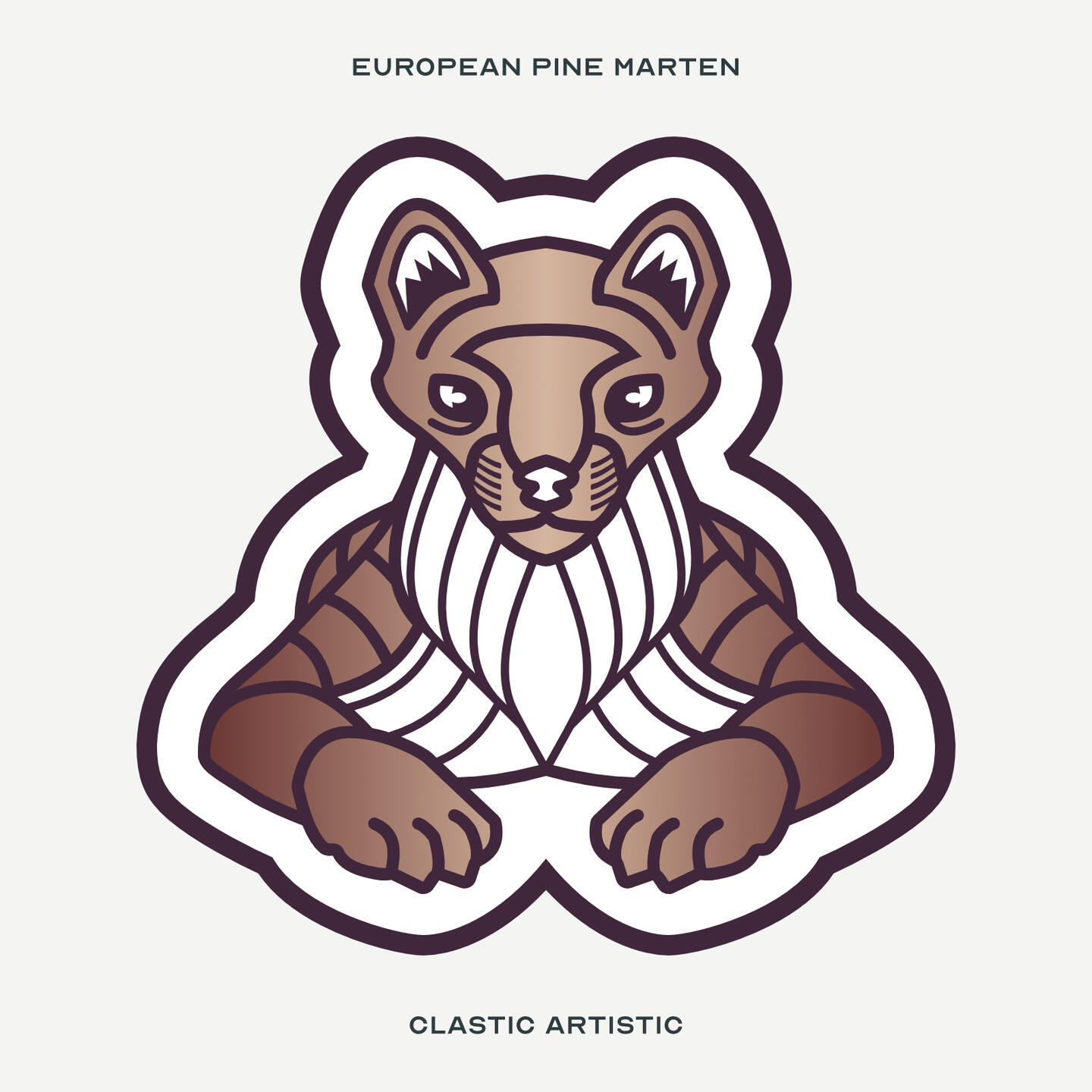 Stylised vector illustration of a European Pine Marten facing towards the viewer