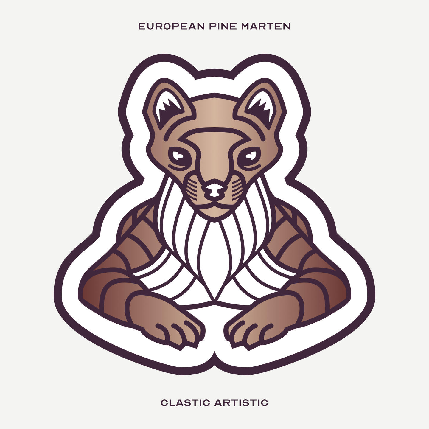 Stylised vector illustration of a European Pine Marten facing towards the viewer