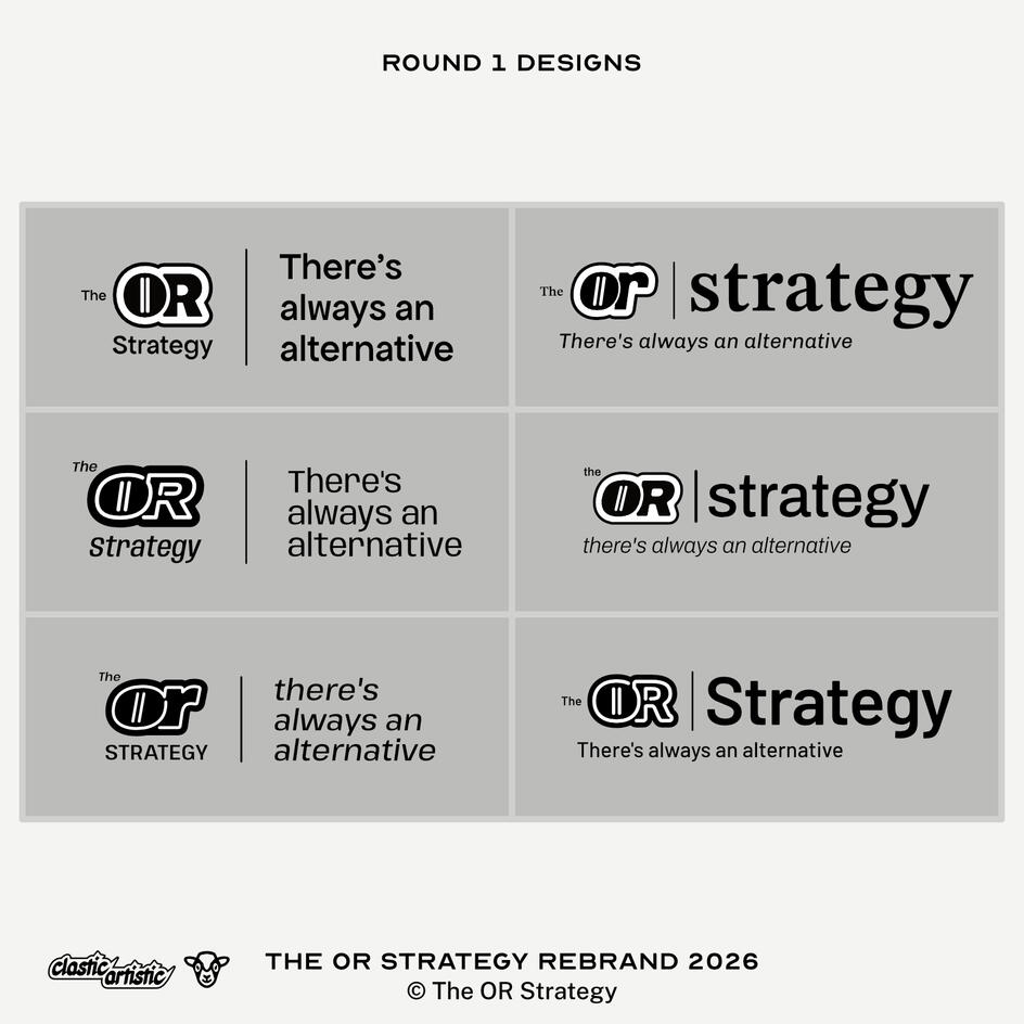 Images: Six round 1 designs for The OR Strategy Logo. ©The OR Strategy