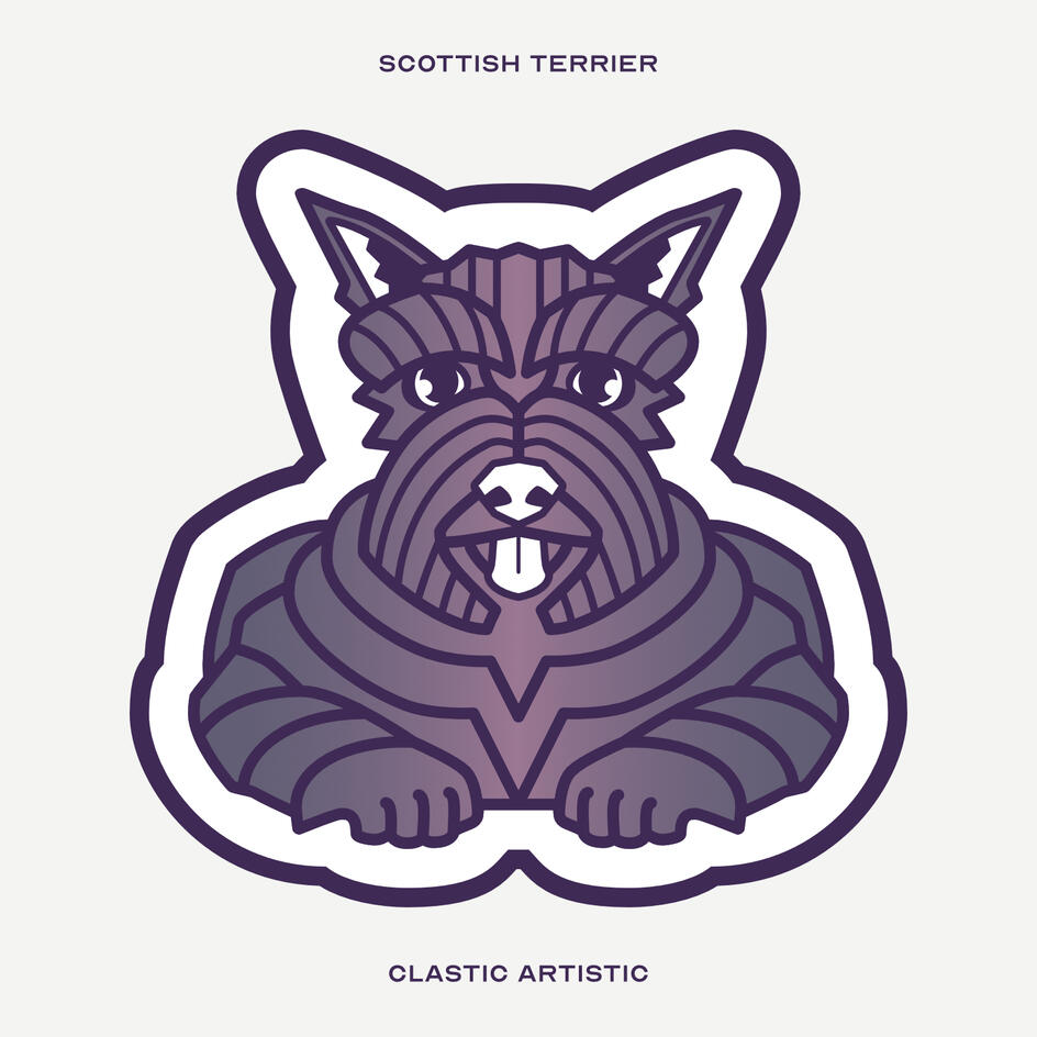 Stylised vector illustration of a Scottish Terrier facing towards the viewer