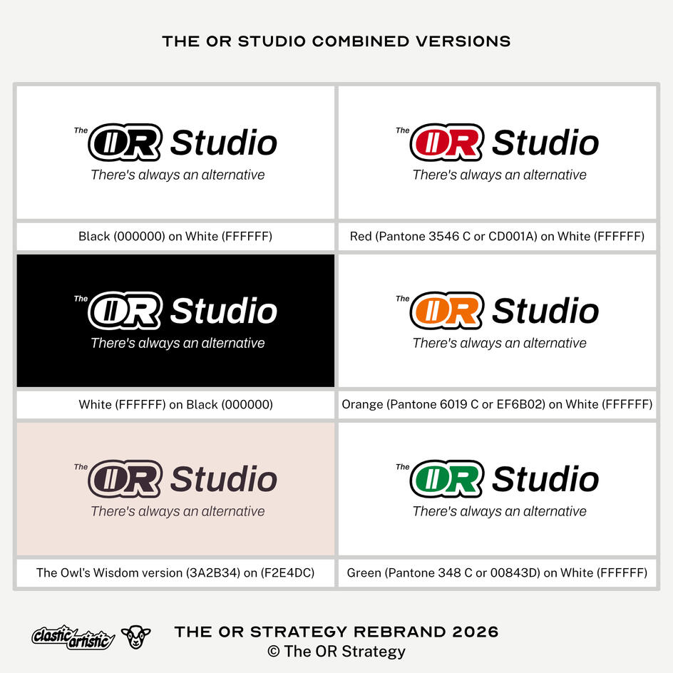 Images: The OR Studio combined logo colour variations. ©The OR Strategy