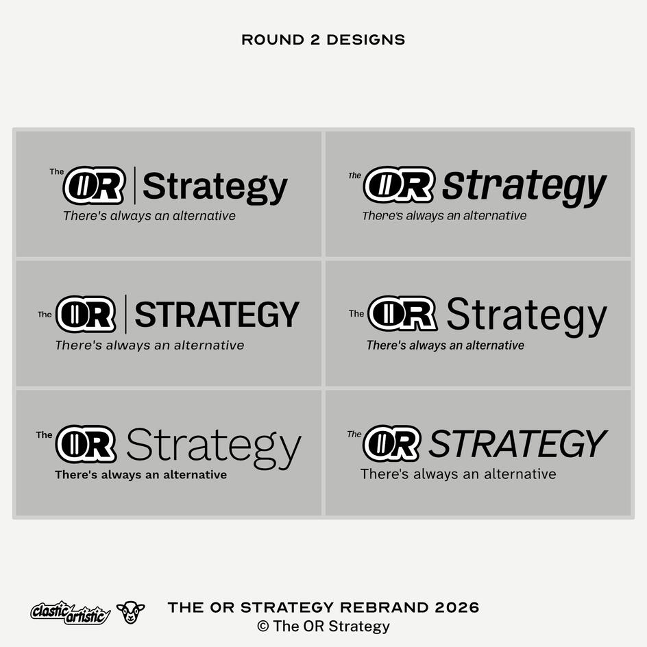 Images: Six round 2 designs for The OR Strategy Logo. ©The OR Strategy