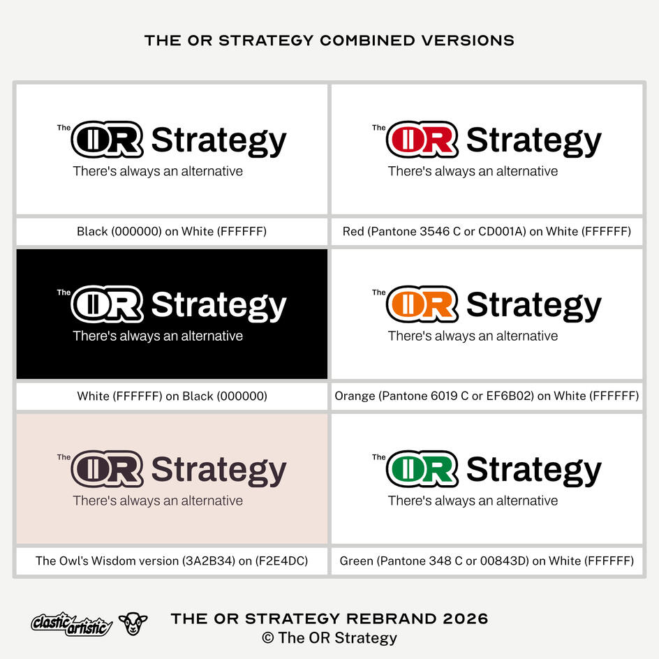 Images: The OR Strategy combined logo colour variations. ©The OR Strategy