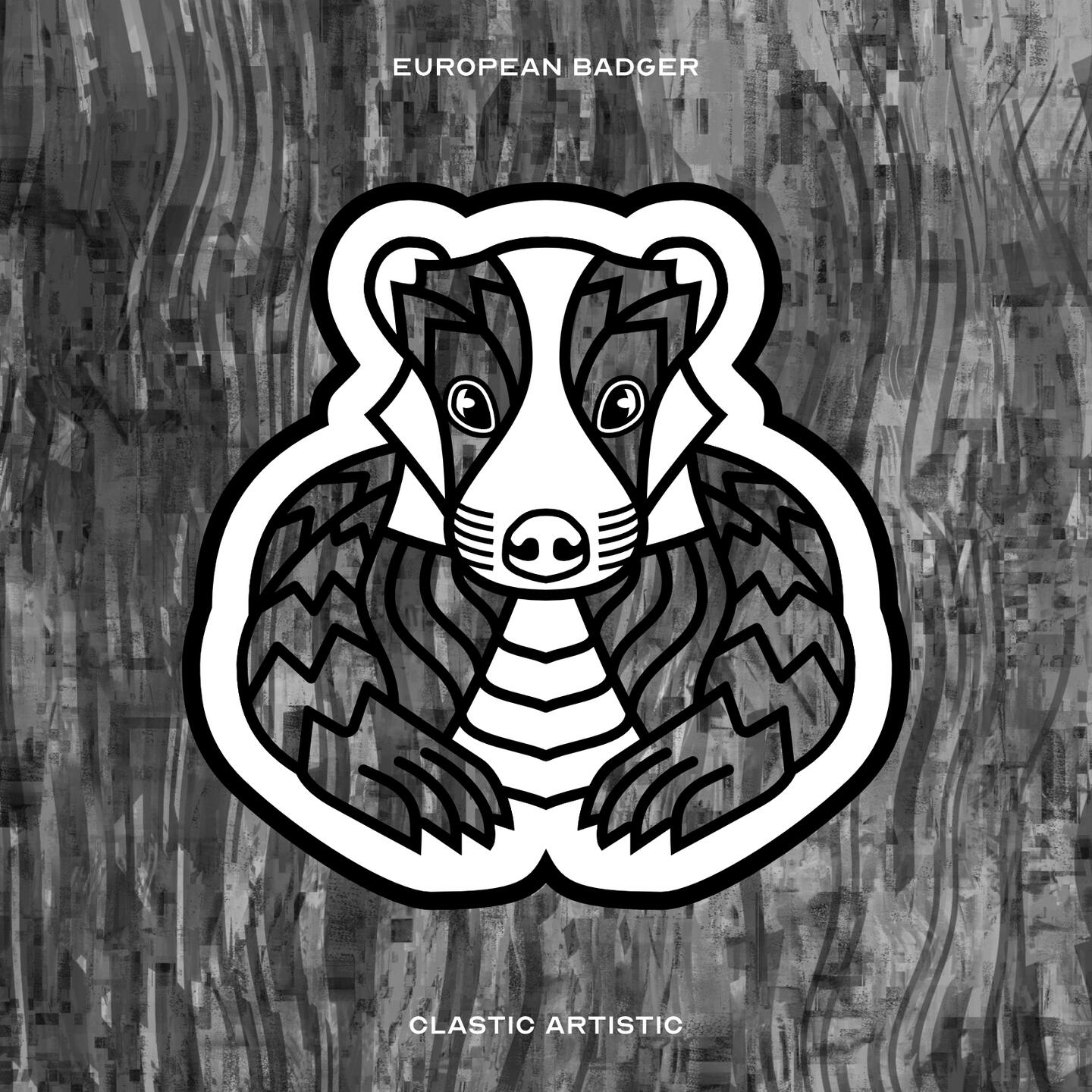 Stylised vector illustration of a European Badger with a black and grey texture facing towards the viewer