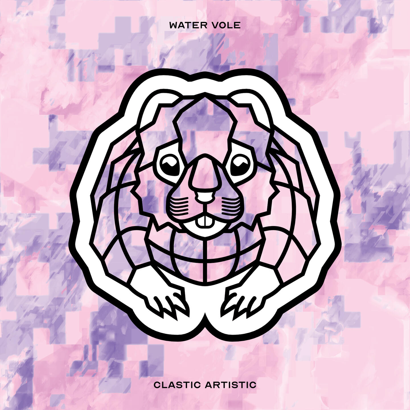 Stylised vector illustration of a Water Vole with a pink and lilac texture facing towards the viewer