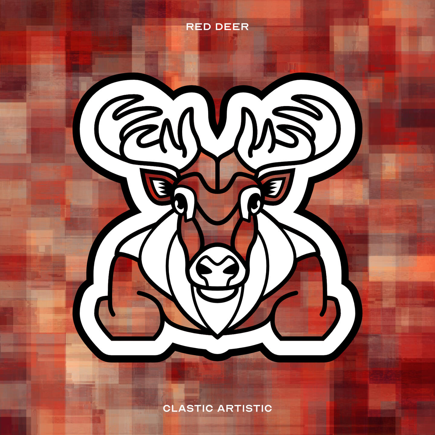 Stylised vector illustration of a Red Deer with a red and brown texture facing towards the viewer