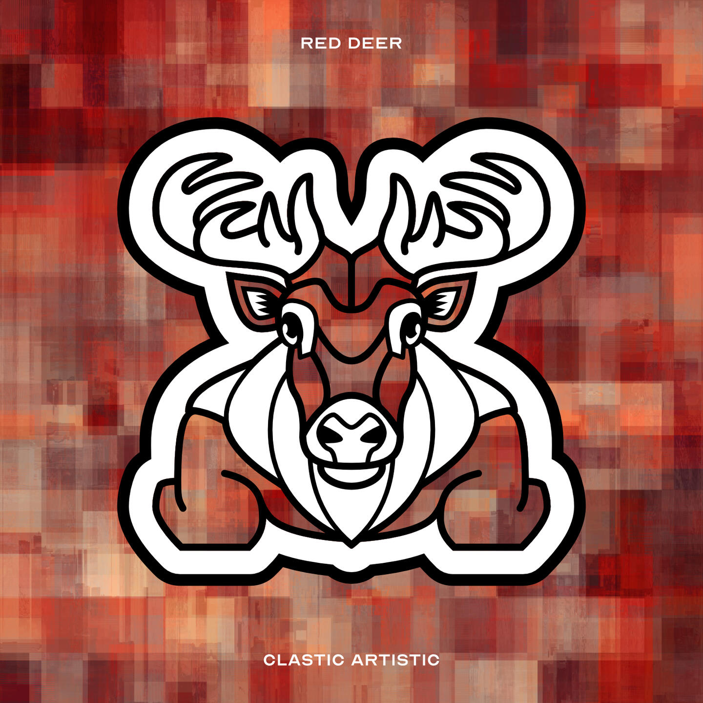 Stylised vector illustration of a Red Deer with a red and brown texture facing towards the viewer