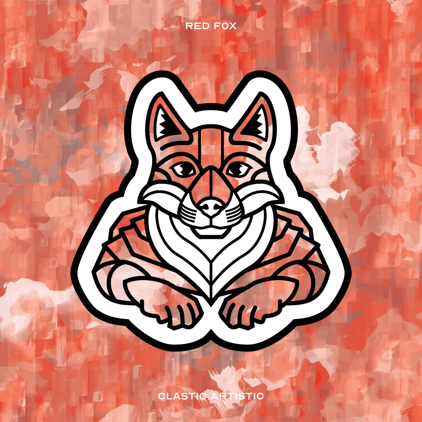 Stylised vector illustration of a Red Fox with a red and white texture facing towards the viewer