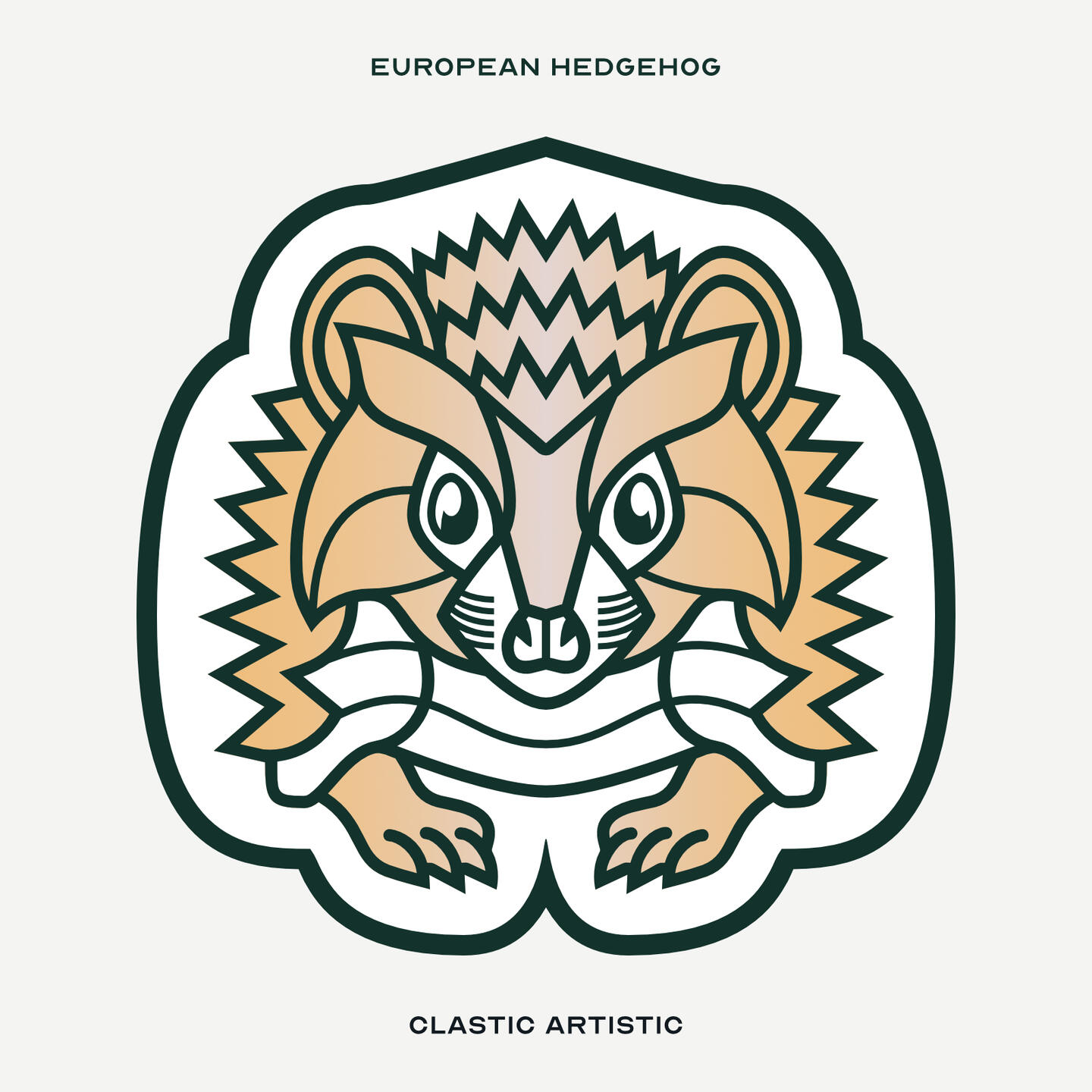 Stylised vector illustration of a European Hedgehog facing towards the viewer
