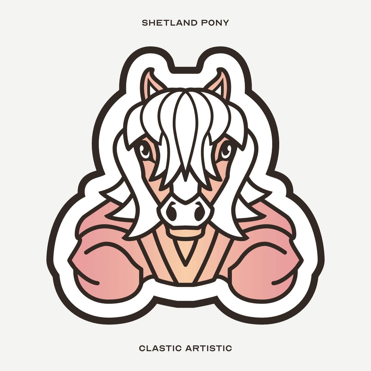 Stylised vector illustration of a Shetland Pony facing towards the viewer