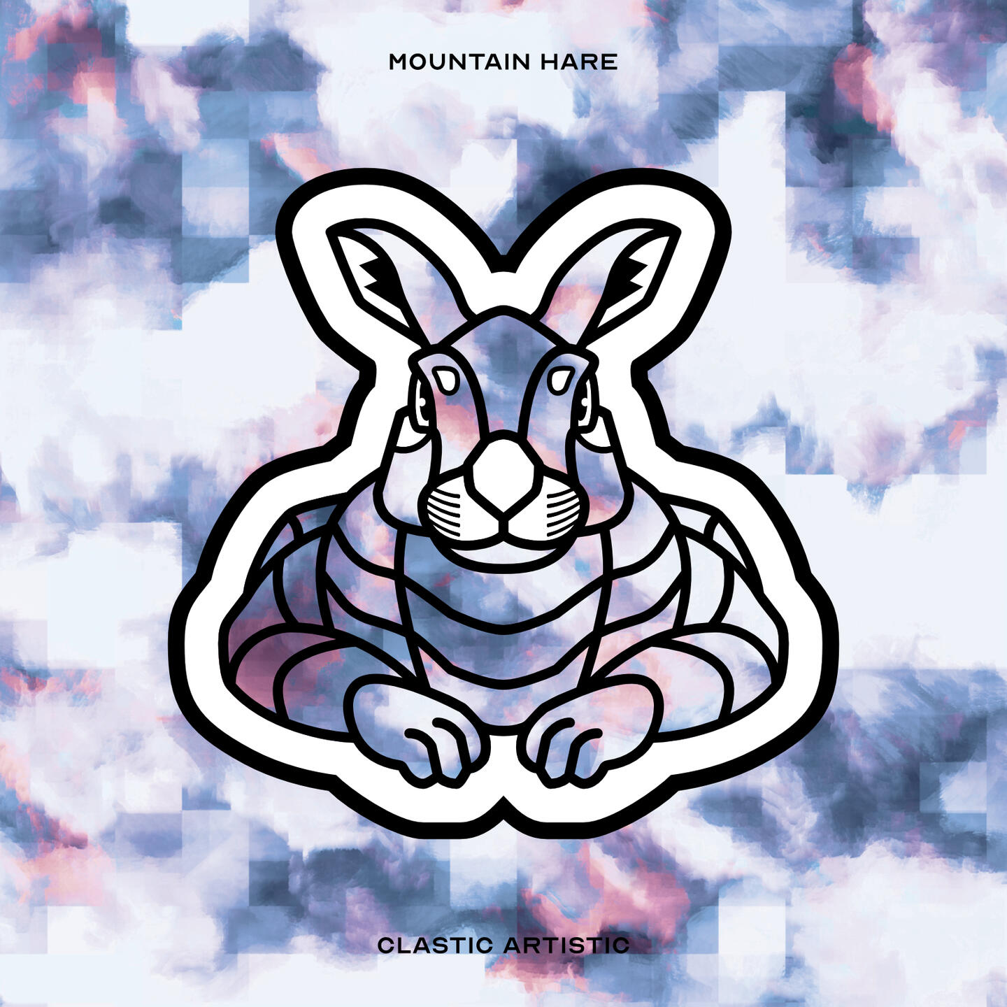 Stylised vector illustration of a Mountain Hare with a blue and copper texture facing towards the viewer