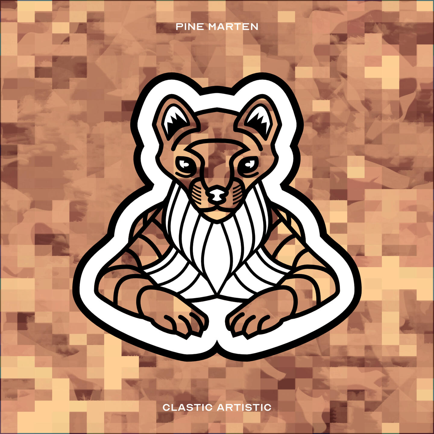 Stylised vector illustration of a Pine Marten with a tan and brown texture facing towards the viewer