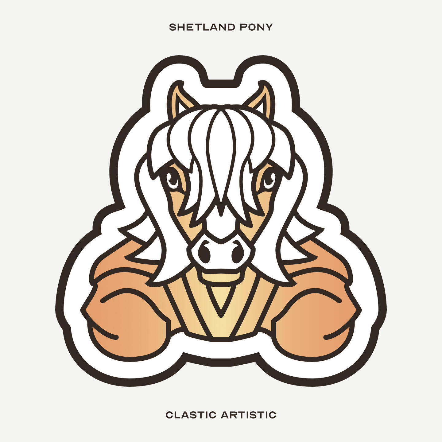 Stylised vector illustration of a Shetland Pony facing towards the viewer