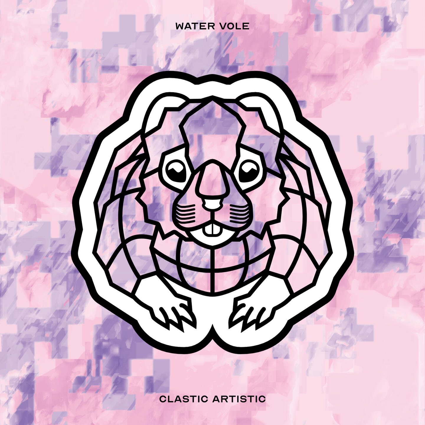 Stylised vector illustration of a Water Vole with a pink and lilac texture facing towards the viewer