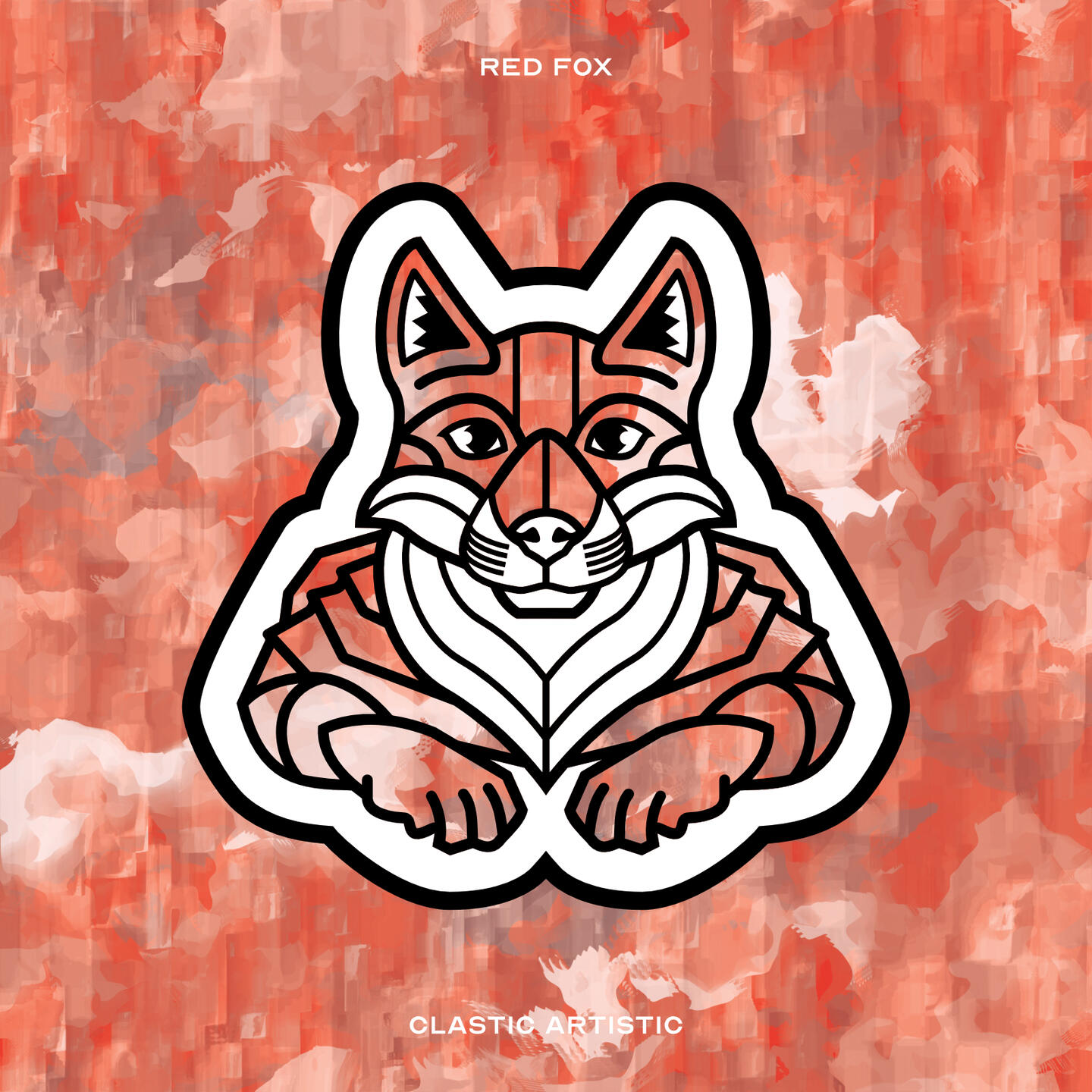 Stylised vector illustration of a Red Fox with a red and white texture facing towards the viewer