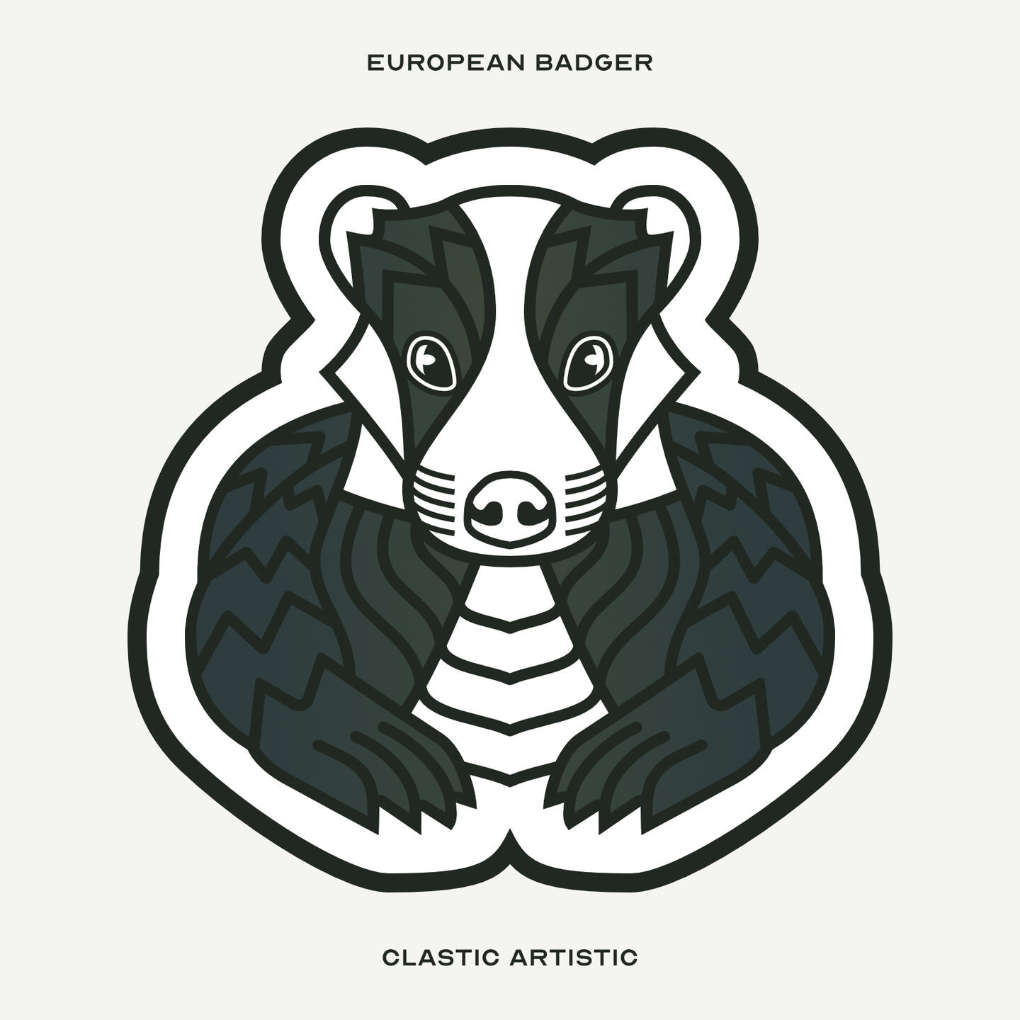 Stylised vector illustration of a European Badger facing towards the viewer