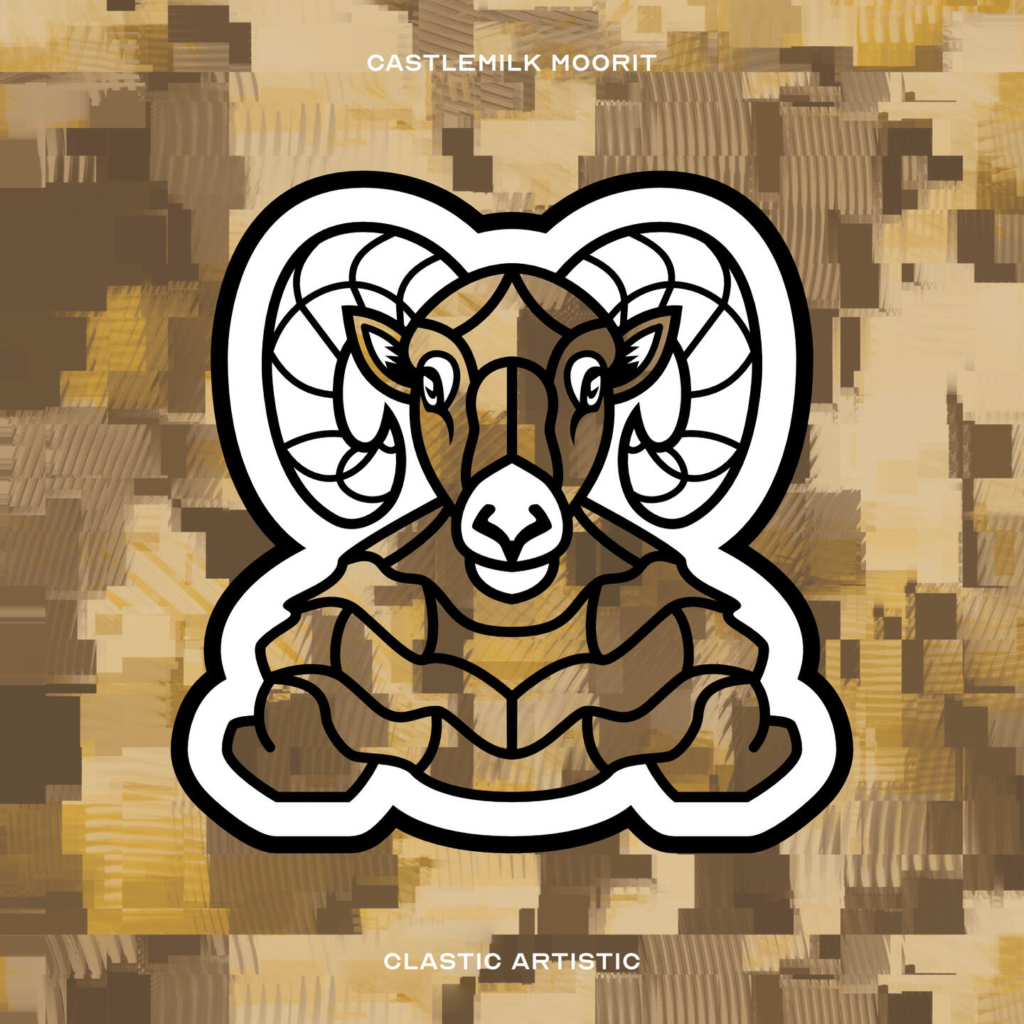 Stylised vector illustration of a Castlemilk Moorit (Sheep) with an ochre and brown blocky texture facing towards the viewer