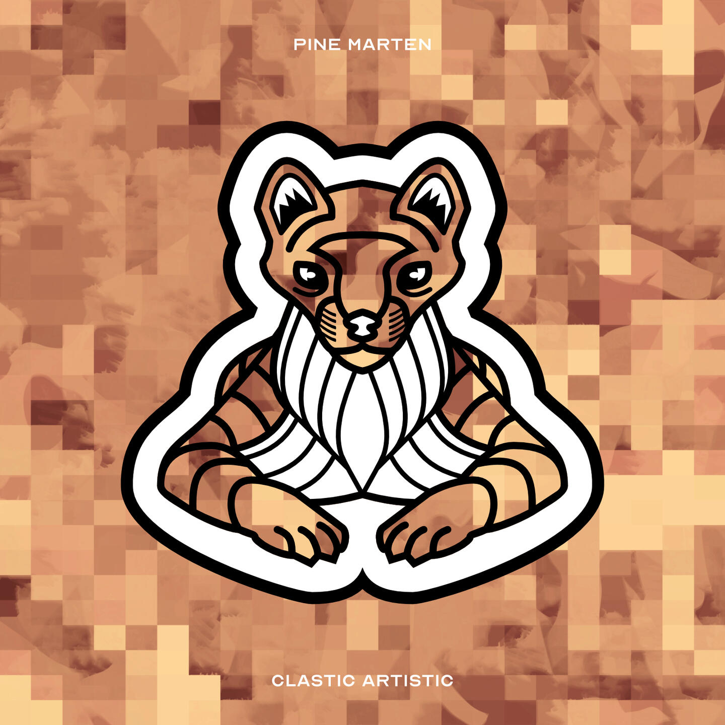 Stylised vector illustration of a Pine Marten with a tan and brown pixel texture facing towards the viewer