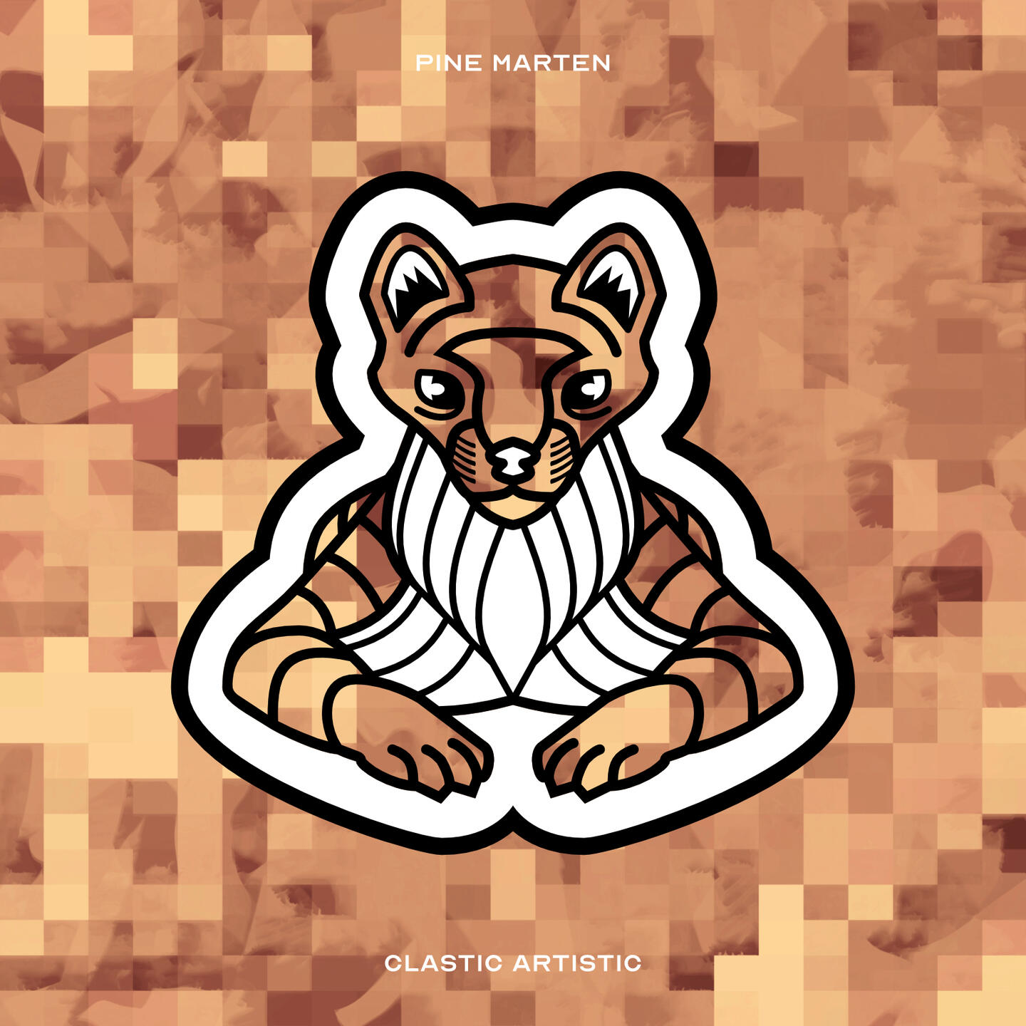 Stylised vector illustration of a Pine Marten with a tan and brown pixel texture facing towards the viewer