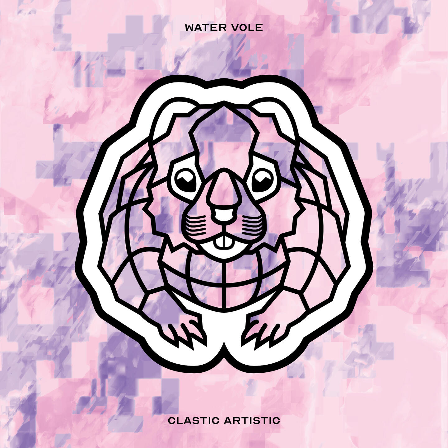 Stylised vector illustration of a Water Vole with a pink and lilac rock texture facing towards the viewer