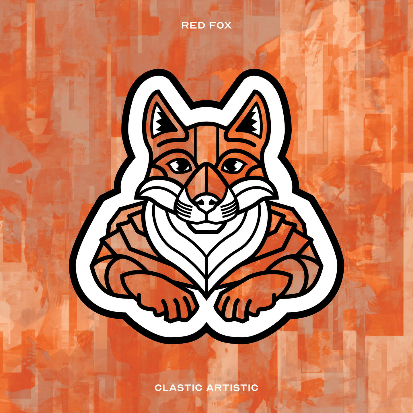 Stylised vector illustration of a Red Fox with an red and grey painterly texture facing towards the viewer