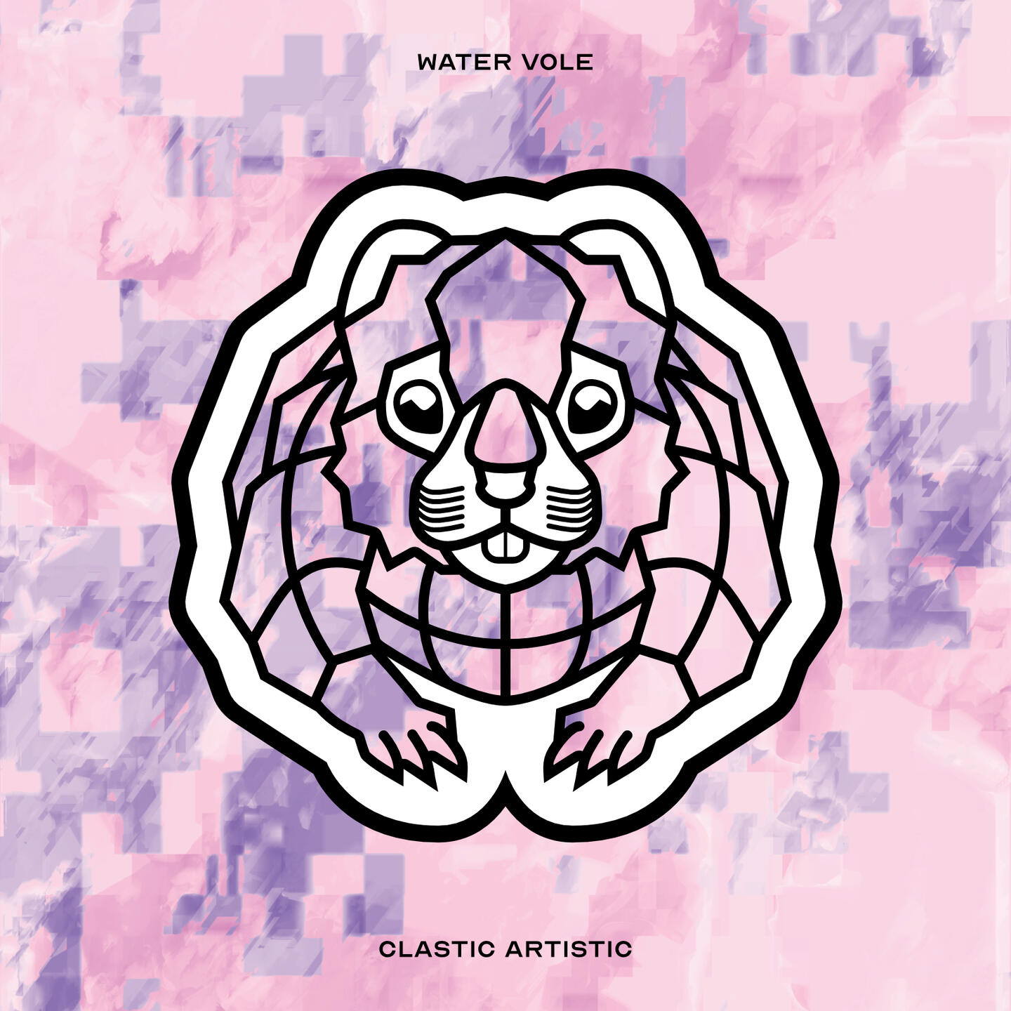 Stylised vector illustration of a Water Vole with a pink and lilac rock texture facing towards the viewer