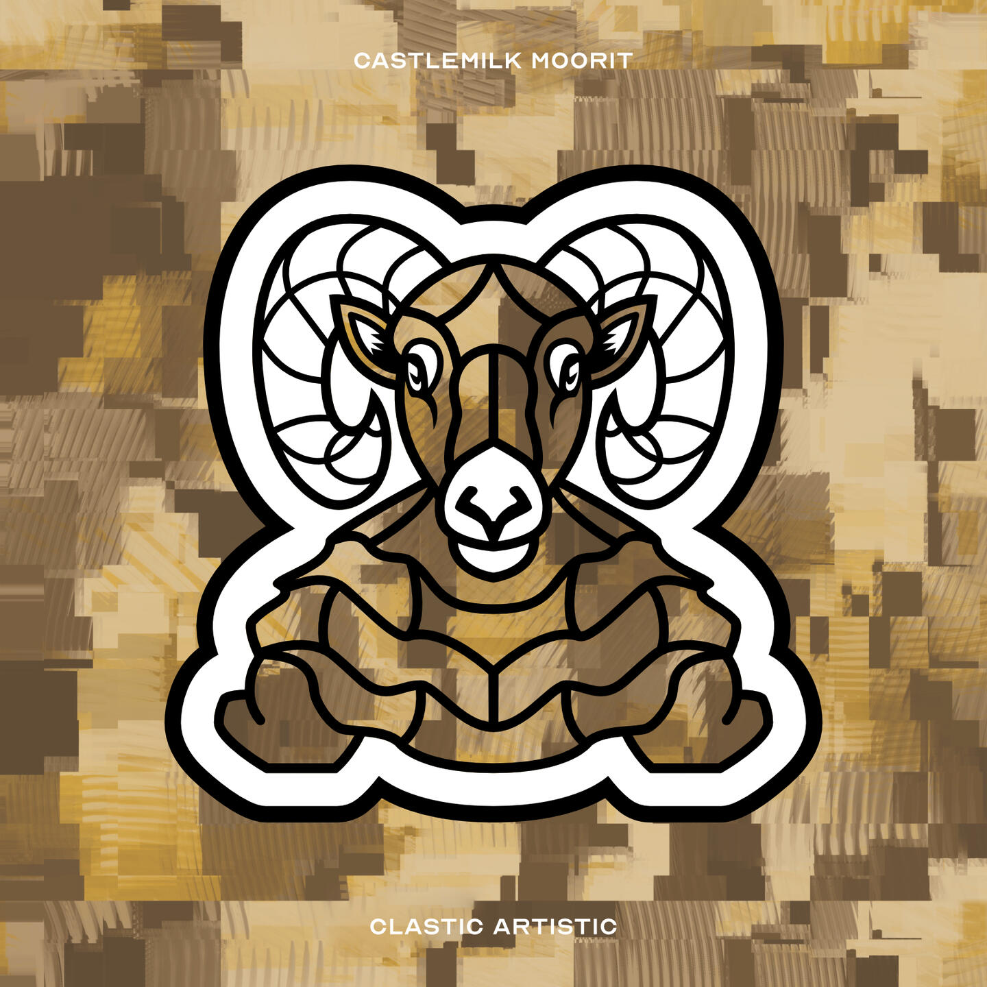 Stylised vector illustration of a Castlemilk Moorit (Sheep) with an ochre and brown blocky texture facing towards the viewer