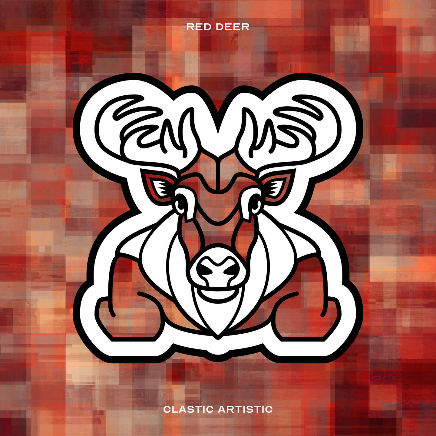 Stylised vector illustration of a Red Deer with a red and brown checker texture facing towards the viewer