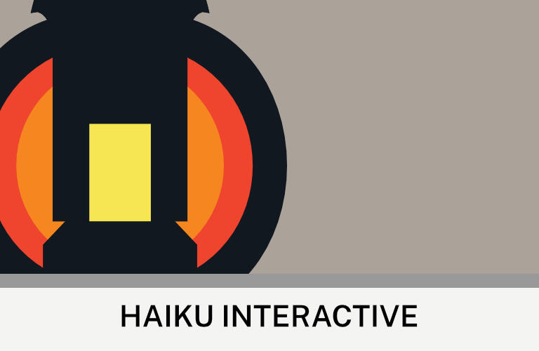 Image: A lantern with a shape similar to the house. Text: Haiku Interactive. ©Haiku Interactive