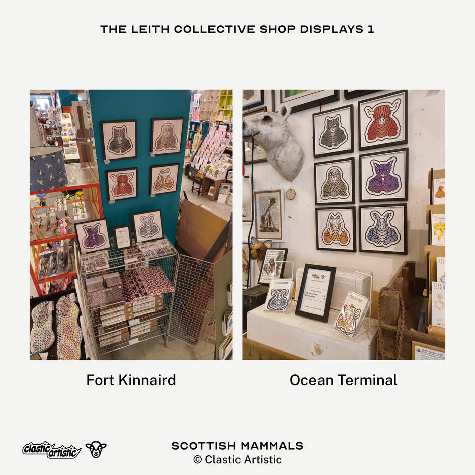 Images: Leith Collective retail displays Left: Fort Kinnaird, Right: Ocean Terminal. Text: Clastic Artistic ©Clastic Artistic