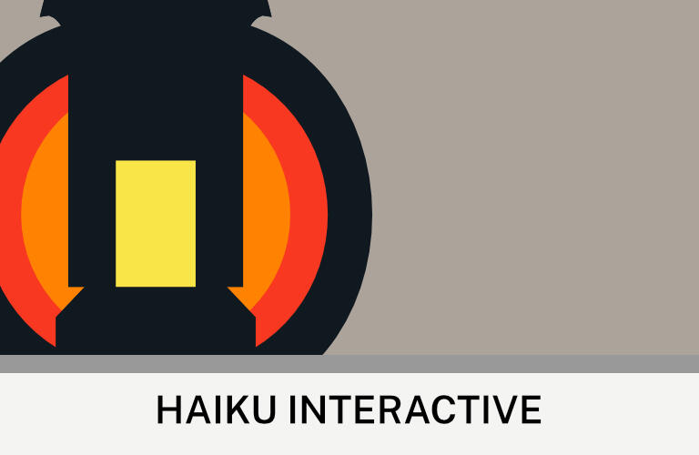 Haiku Interactive Image: A lantern with a shape similar to the house. Text: Haiku Interactive. ©Haiku Interactive